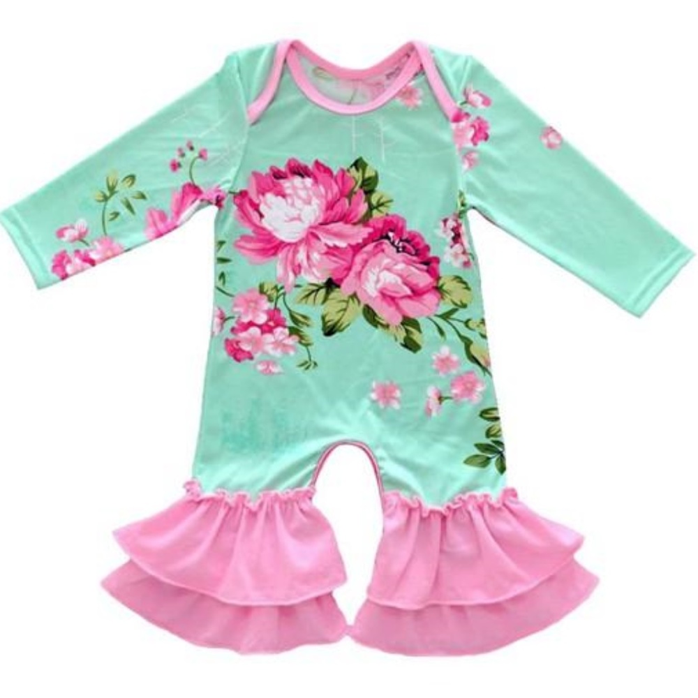 Baby Girl Romper Pajama Long Sleeve Ruffle Cuff